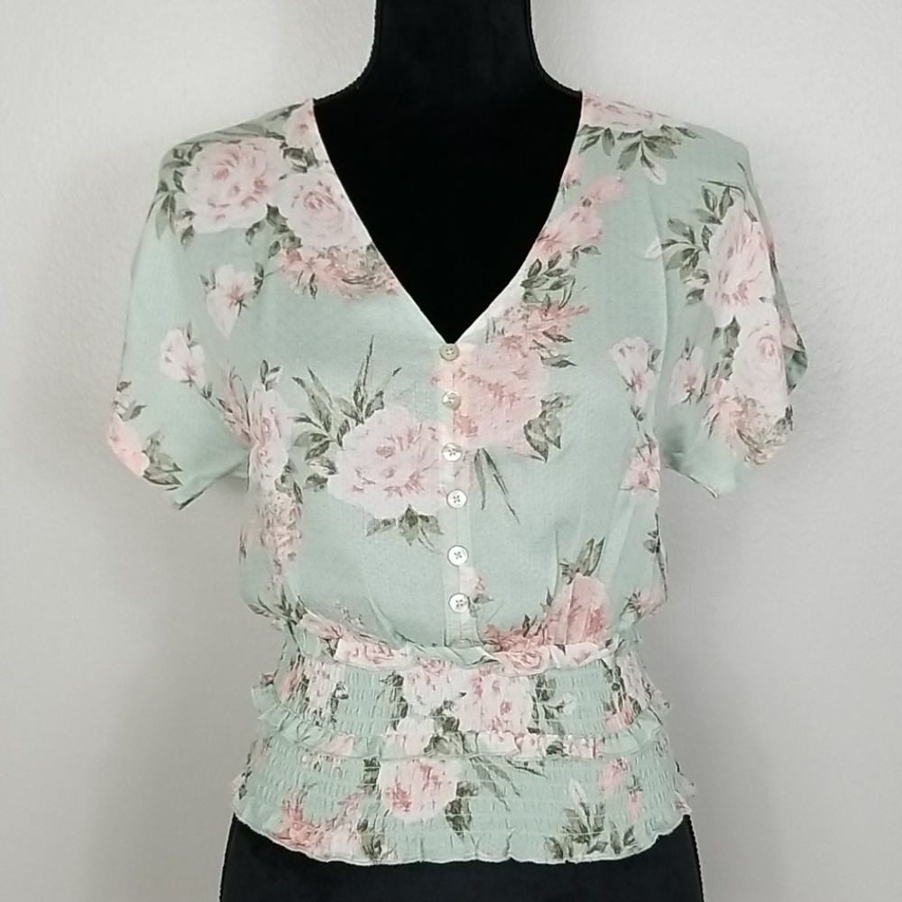 Planet Gold Floral Peplum Blouse